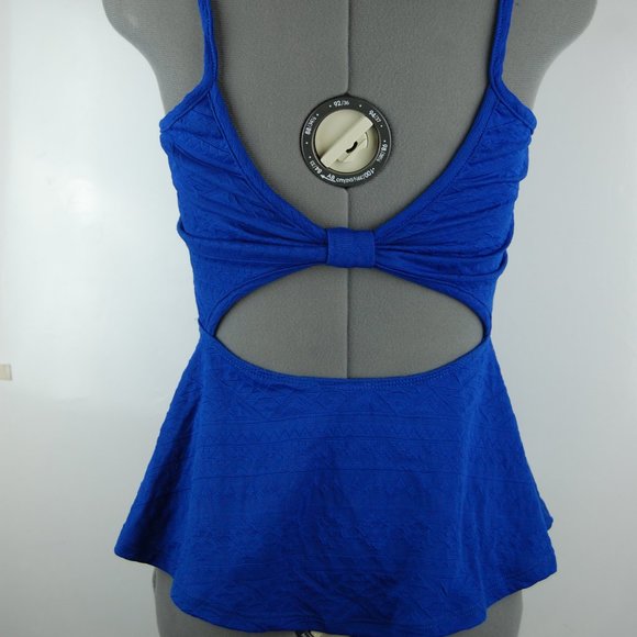 Royal Blue Tribal Peplum Tank Cutout Back Top - Picture 3 of 3